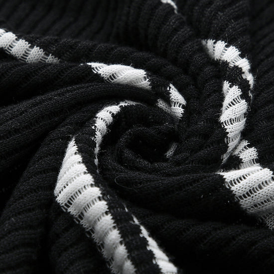 COMOBOCA Women's Striped Ribbed Round Neck Sweater