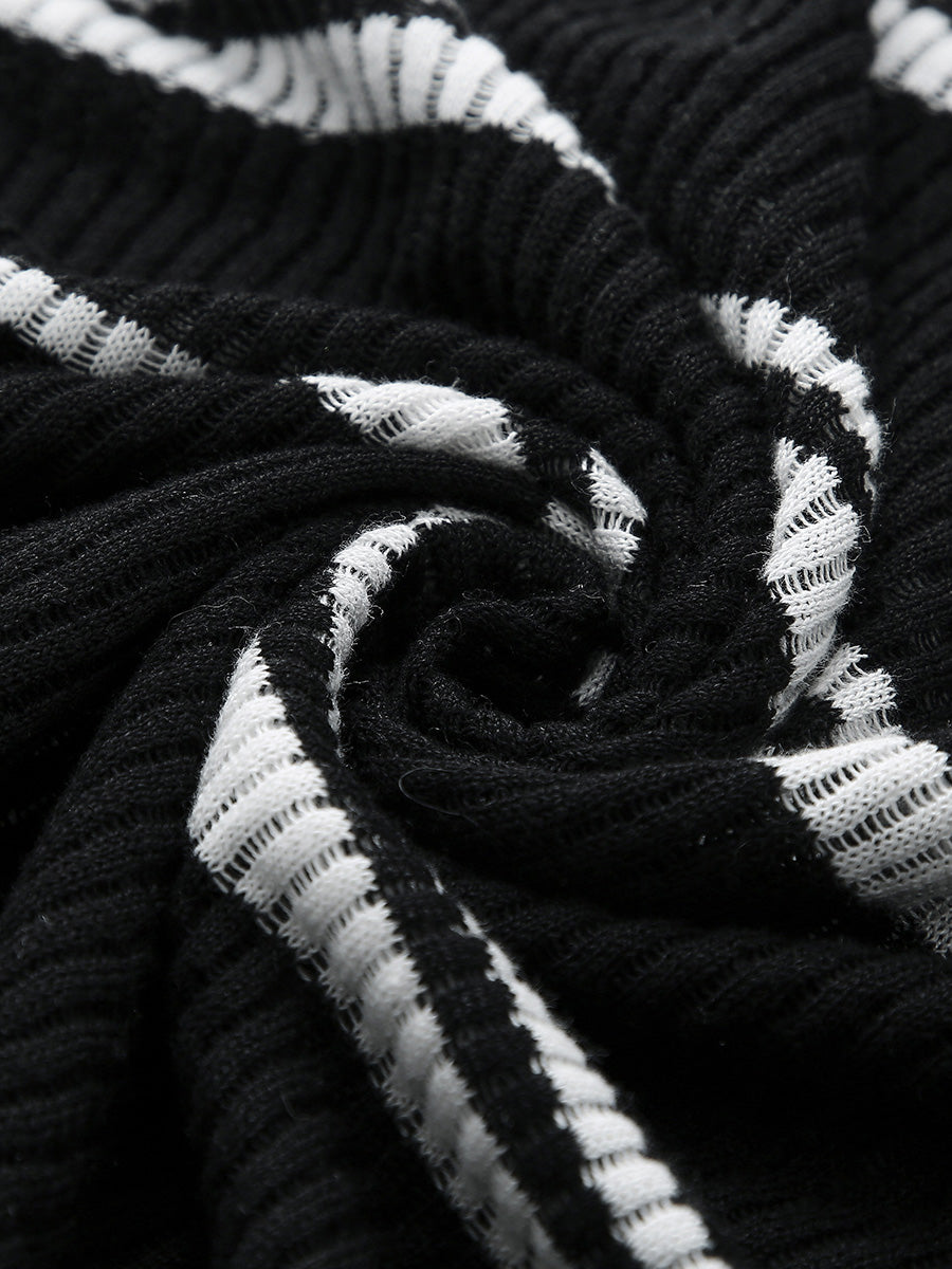 COMOBOCA Women's Striped Ribbed Round Neck Sweater