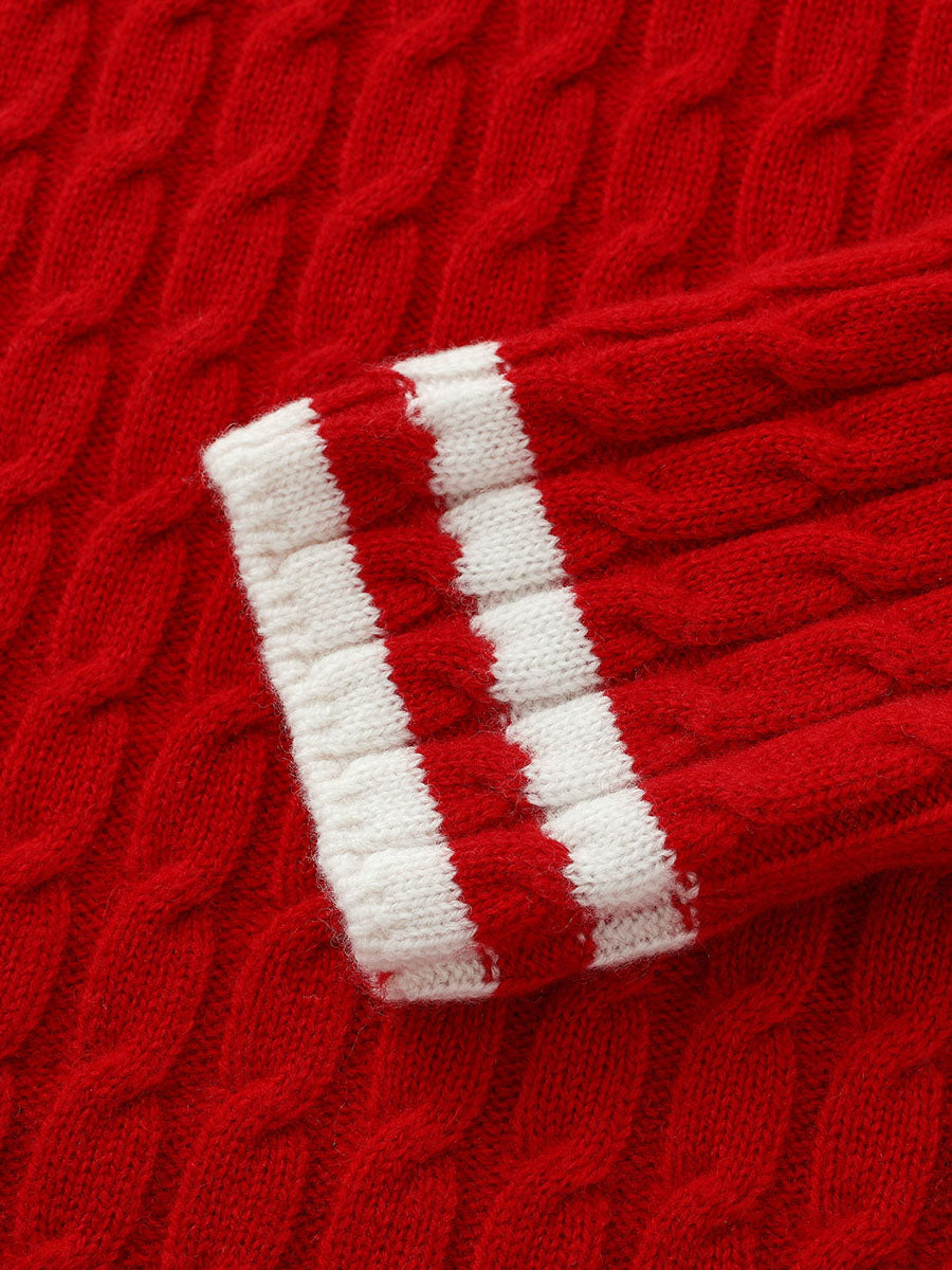 COMOBOCA 100% Wool Kids' Cable Knit Round Neck Sweater