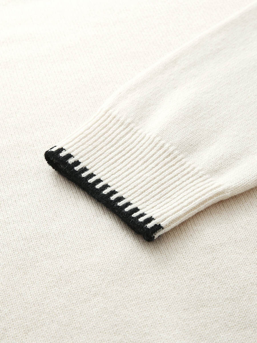 COMOBOCA 100% Wool Women's Contrast Trim Knit Sweater