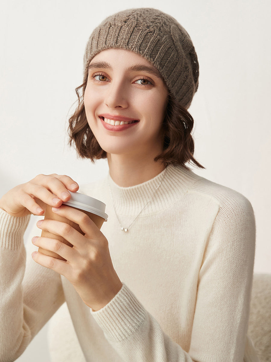 COMOBOCA 100% Cashmere Classic Cable Knit Beanie