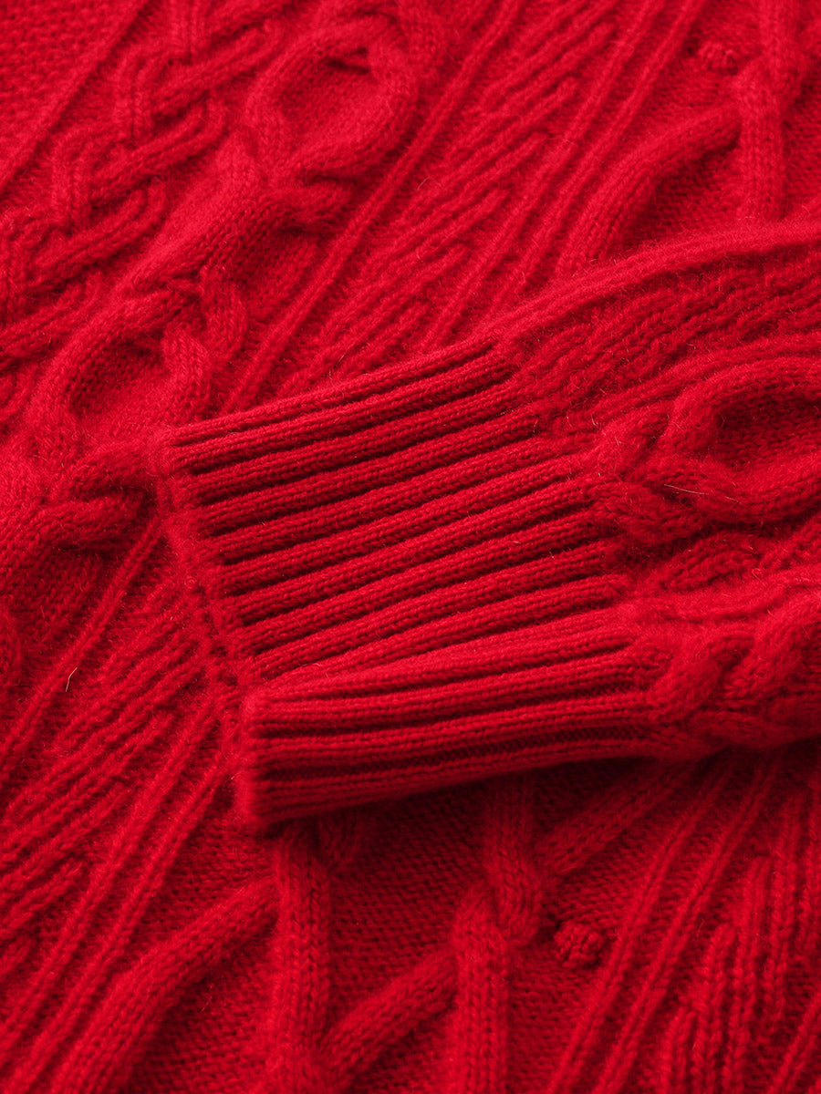 COMOBOCA 100% Cashmere Women's Cable Round Neck Knit Sweater