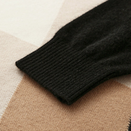 COMOBOCA 100% Cashmere Women's Turtleneck Geometric Ribbed Sweater