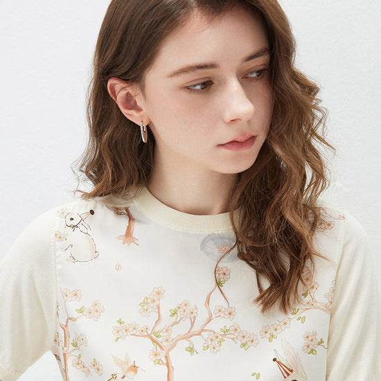 COMOBOCA Women's Mixed Print Short Sleeve Knit Top