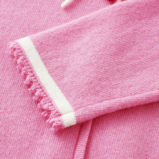 COMOBOCA 100% Wool Kids' Tie-Neck Contrast Trim Sweater