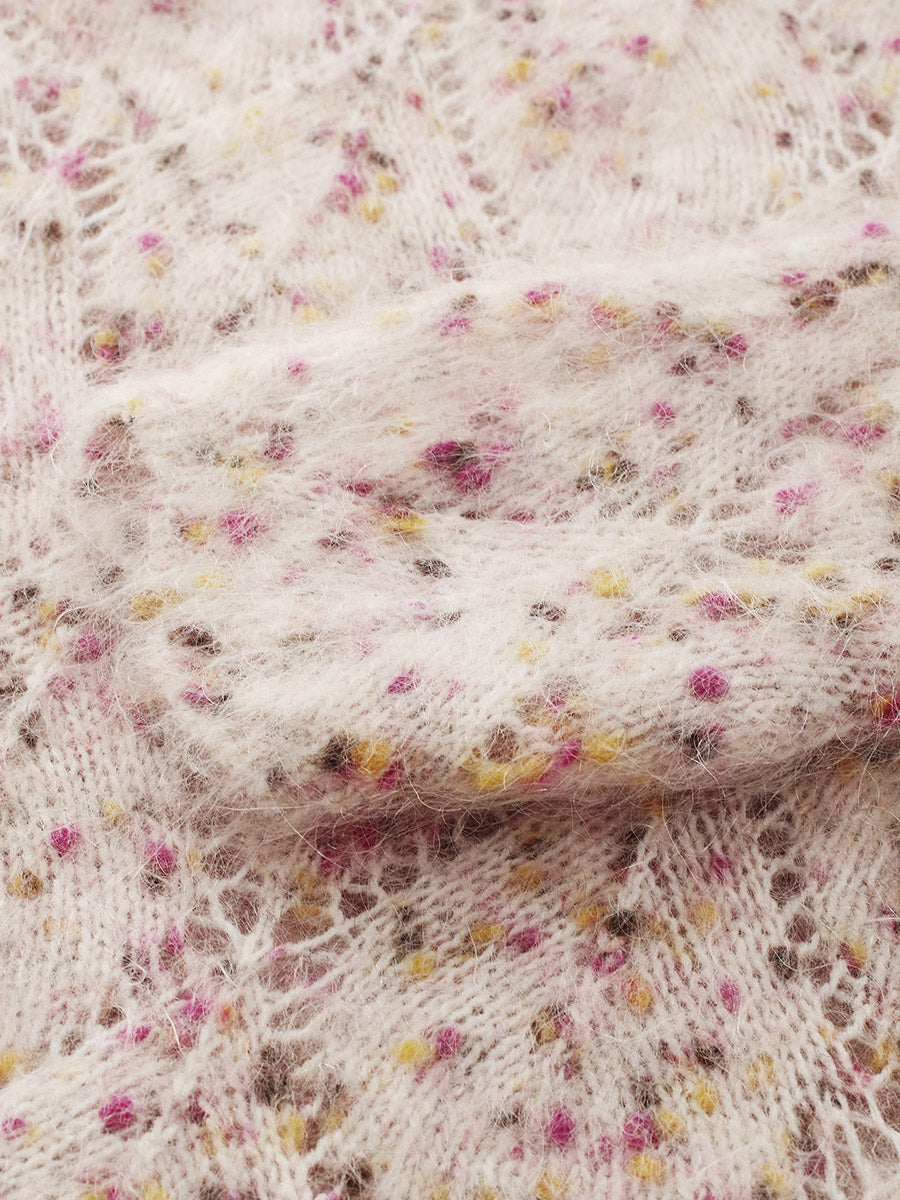 COMOBOCA Women's Speckled Lace Knit Round Neck Sweater