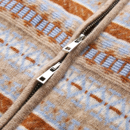 COMOBOCA 100% Cashmere Women's Fair Isle Double Zip Cardigan