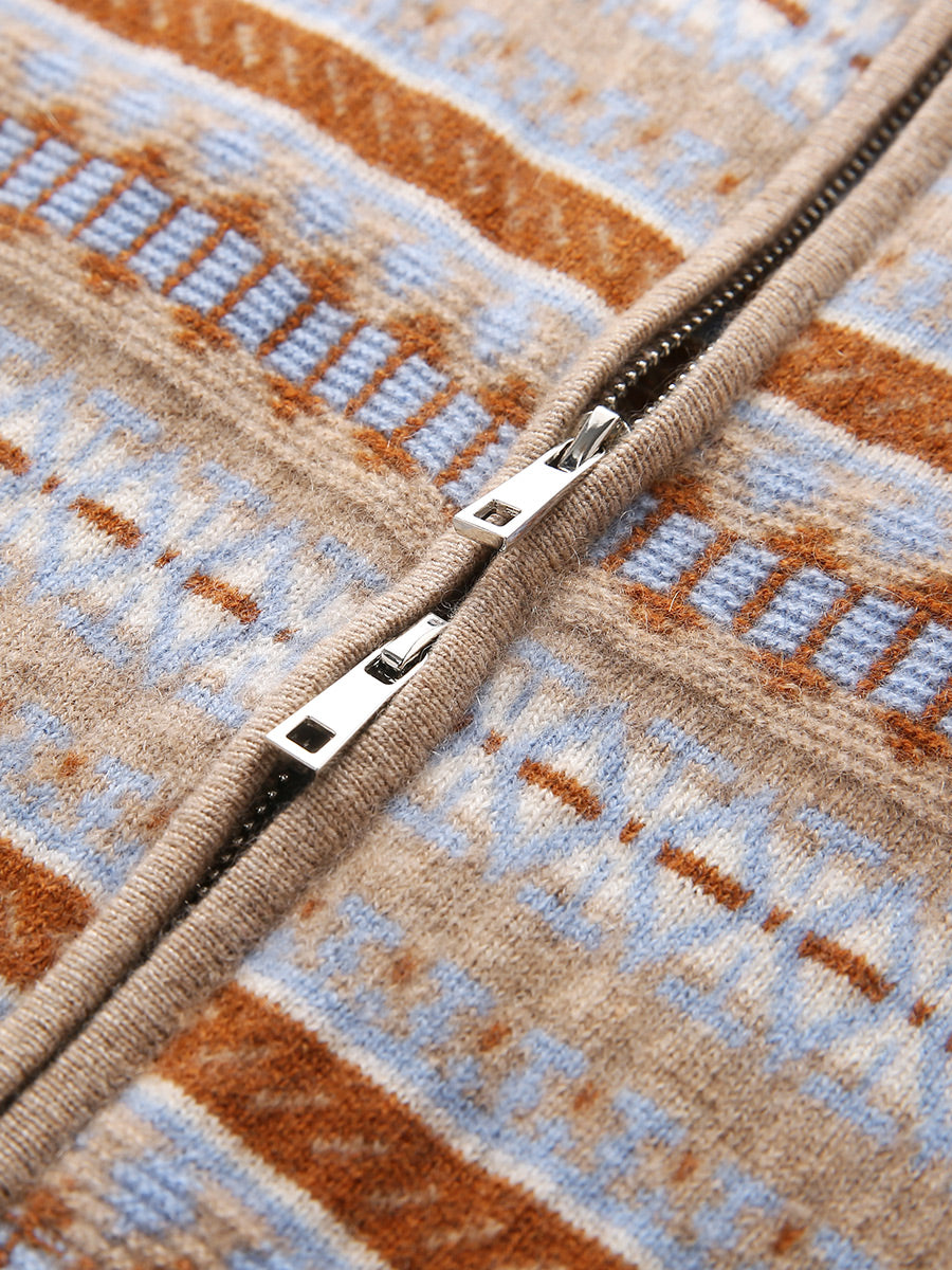 COMOBOCA 100% Cashmere Women's Fair Isle Double Zip Cardigan
