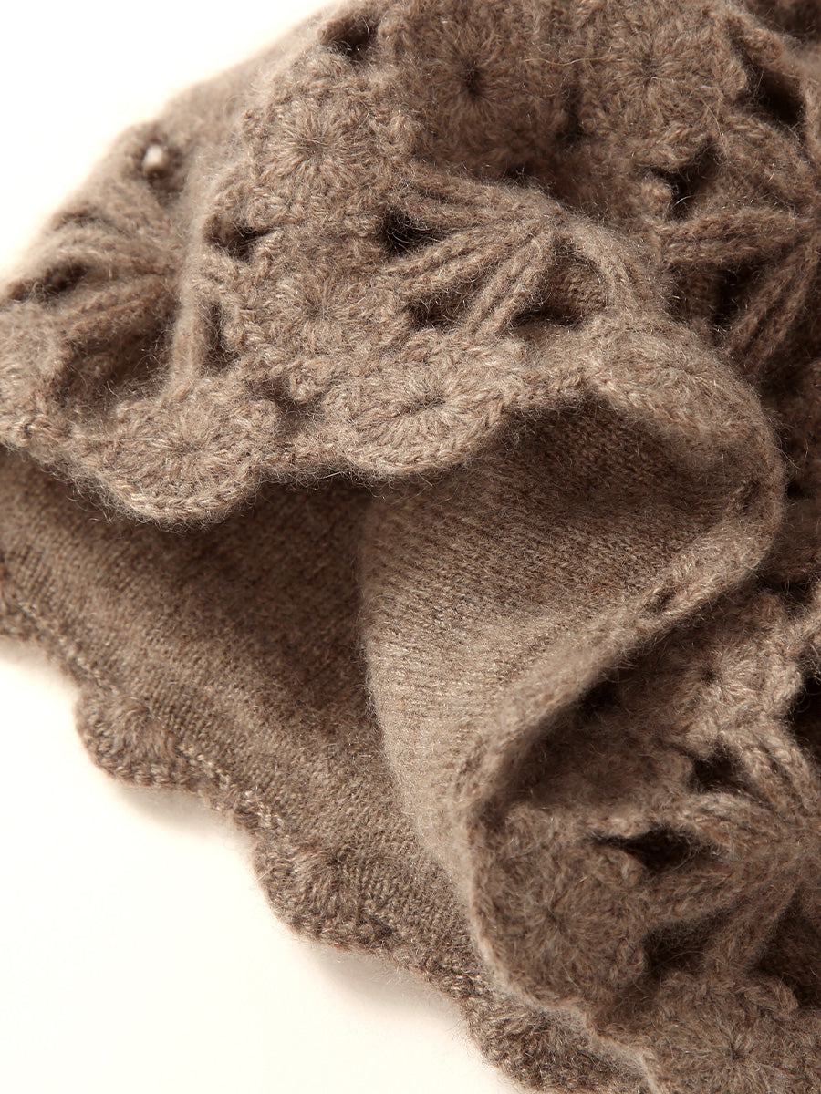 COMOBOCA 100% Cashmere Women's Floral Crochet Knit Beanie