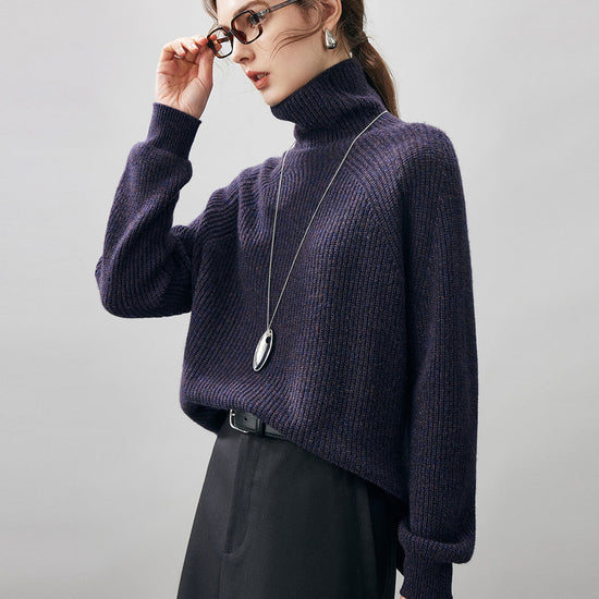 COMOBOCA 100% Cashmere Women's Ribbed Turtleneck Sweater