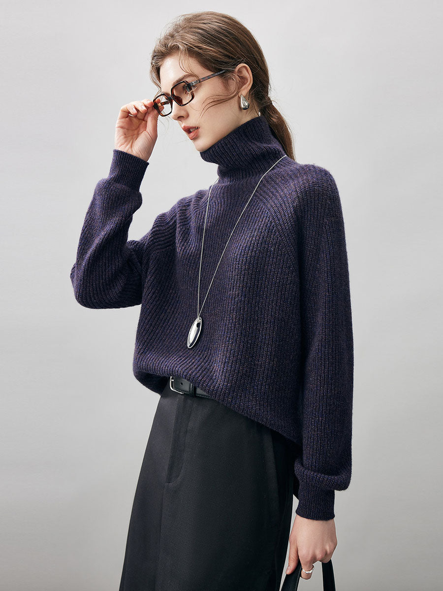 COMOBOCA 100% Cashmere Women's Ribbed Turtleneck Sweater