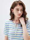 COMOBOCA Women's Tie-Neck Striped Knit T-Shirt