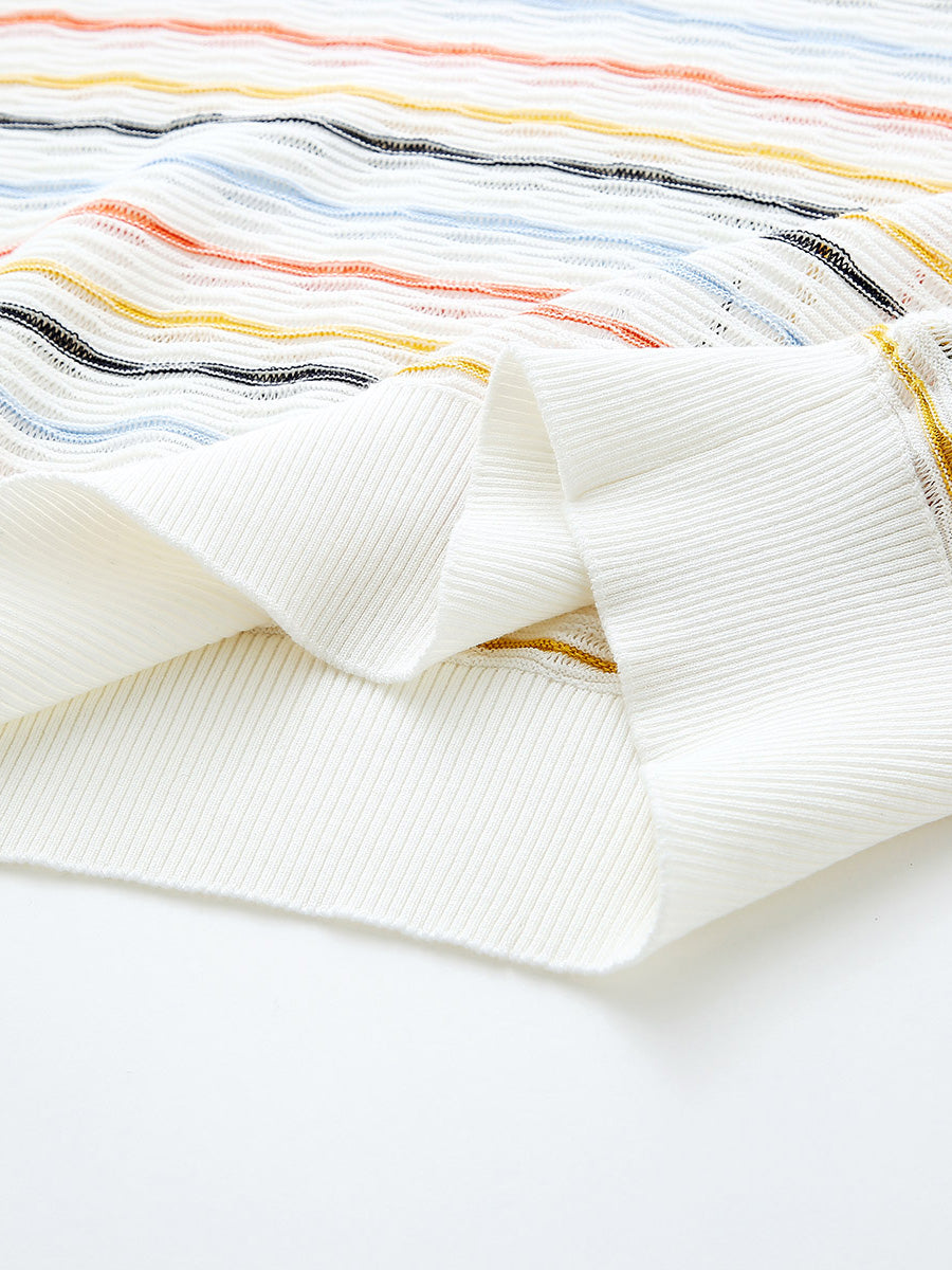 COMOBOCA Women's Colorful Striped Knit Sweater