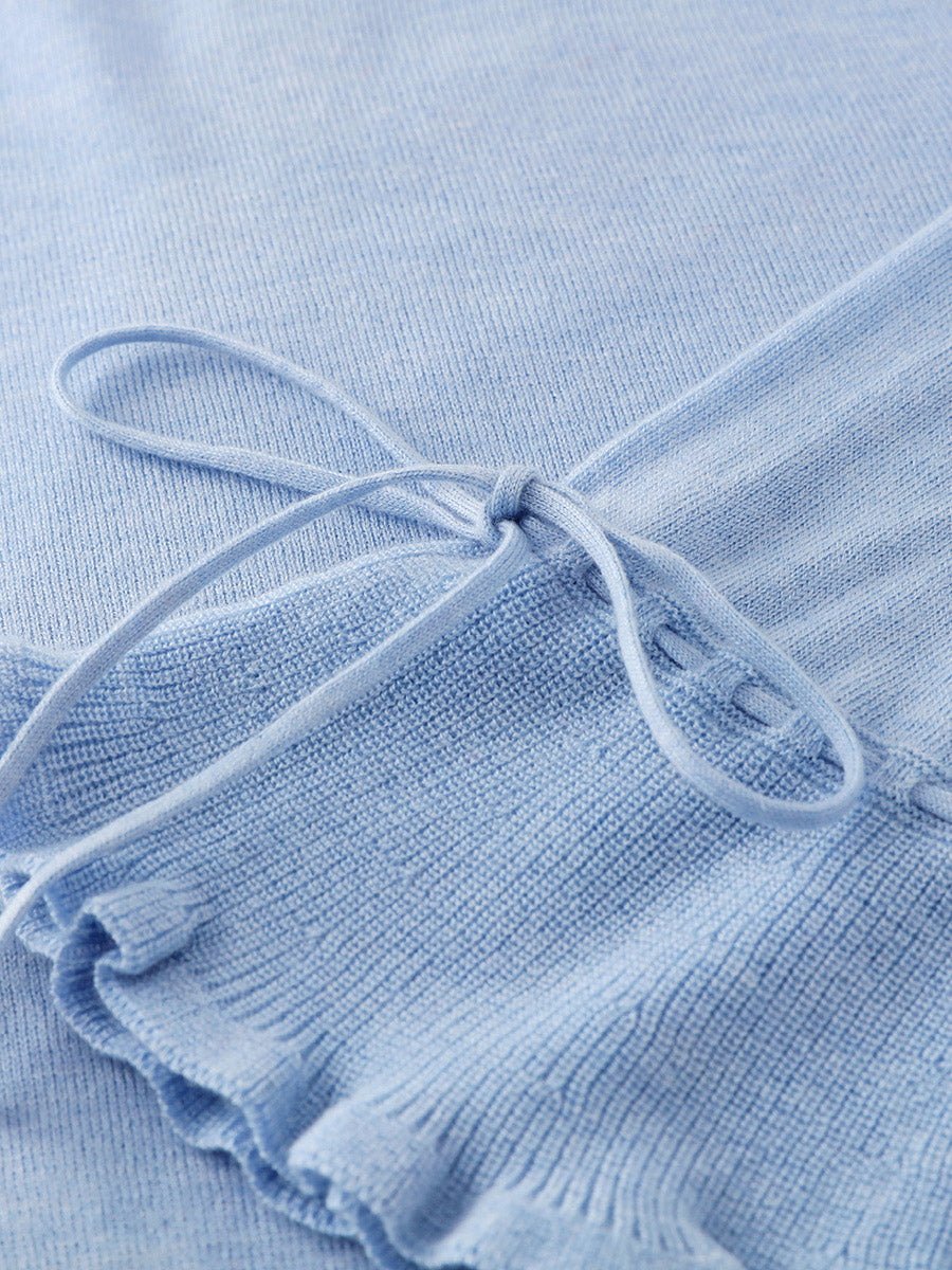 COMOBOCA Women's Heart Button Cropped Ruffle Bell Cardigan