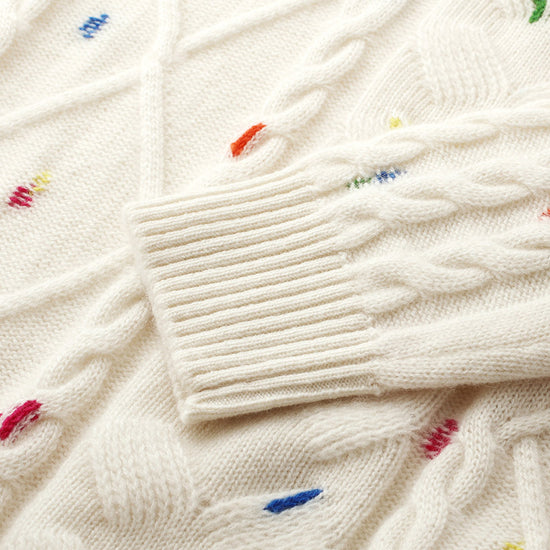 COMOBOCA 100% Cashmere Women's Cable Knit Colorful Accents Sweater