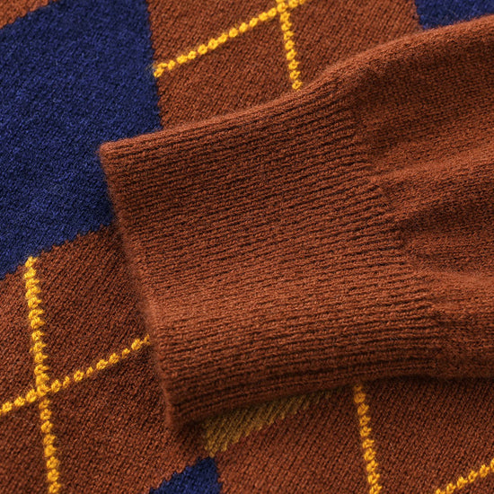 COMOBOCA 100% Wool Kids' Argyle Pattern Round Neck Sweater