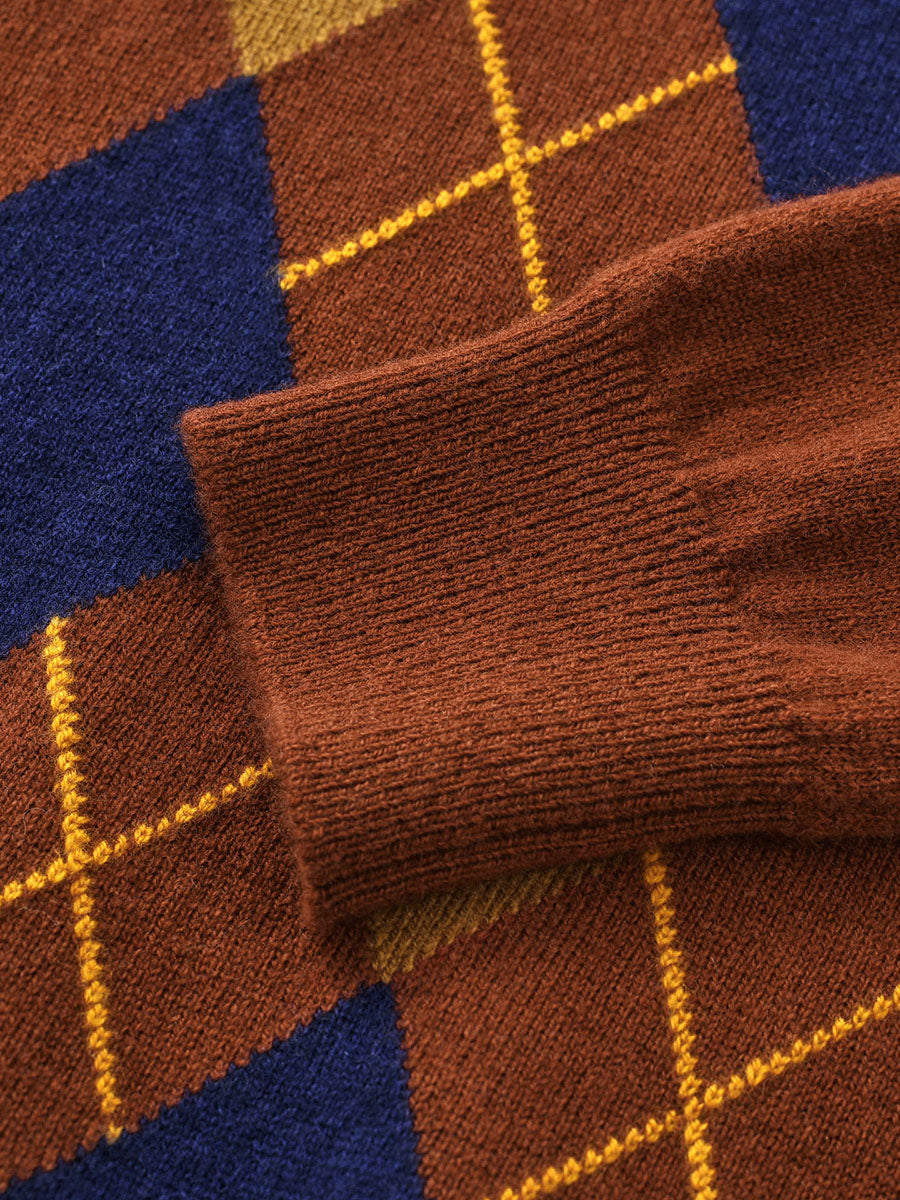 COMOBOCA 100% Wool Kids' Argyle Pattern Round Neck Sweater