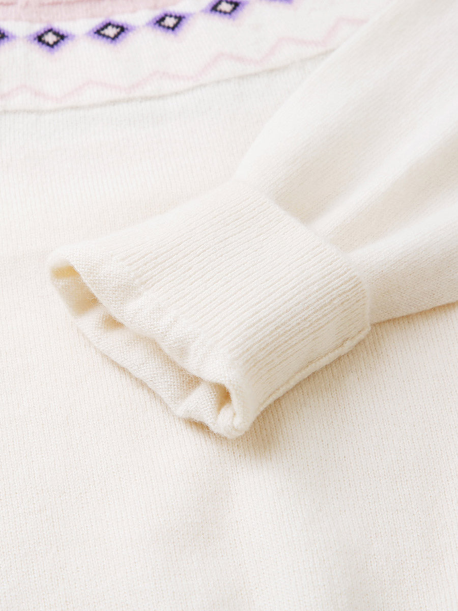 COMOBOCA 100% Wool Kids' Jacquard Round Neck Sweater