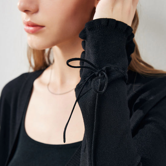 COMOBOCA Women's Heart Button Cropped Ruffle Bell Cardigan