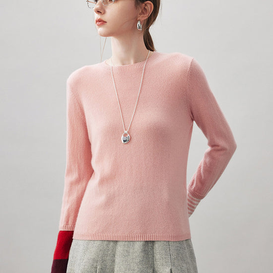 COMOBOCA 100% Cashmere Women's Color-Blocked Sleeve Knit Sweater