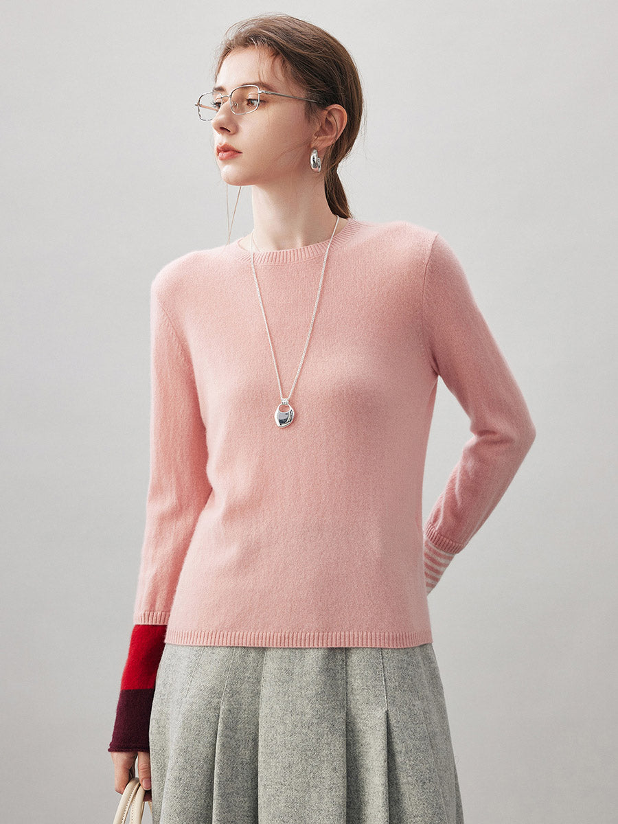 COMOBOCA 100% Cashmere Women's Color-Blocked Sleeve Knit Sweater