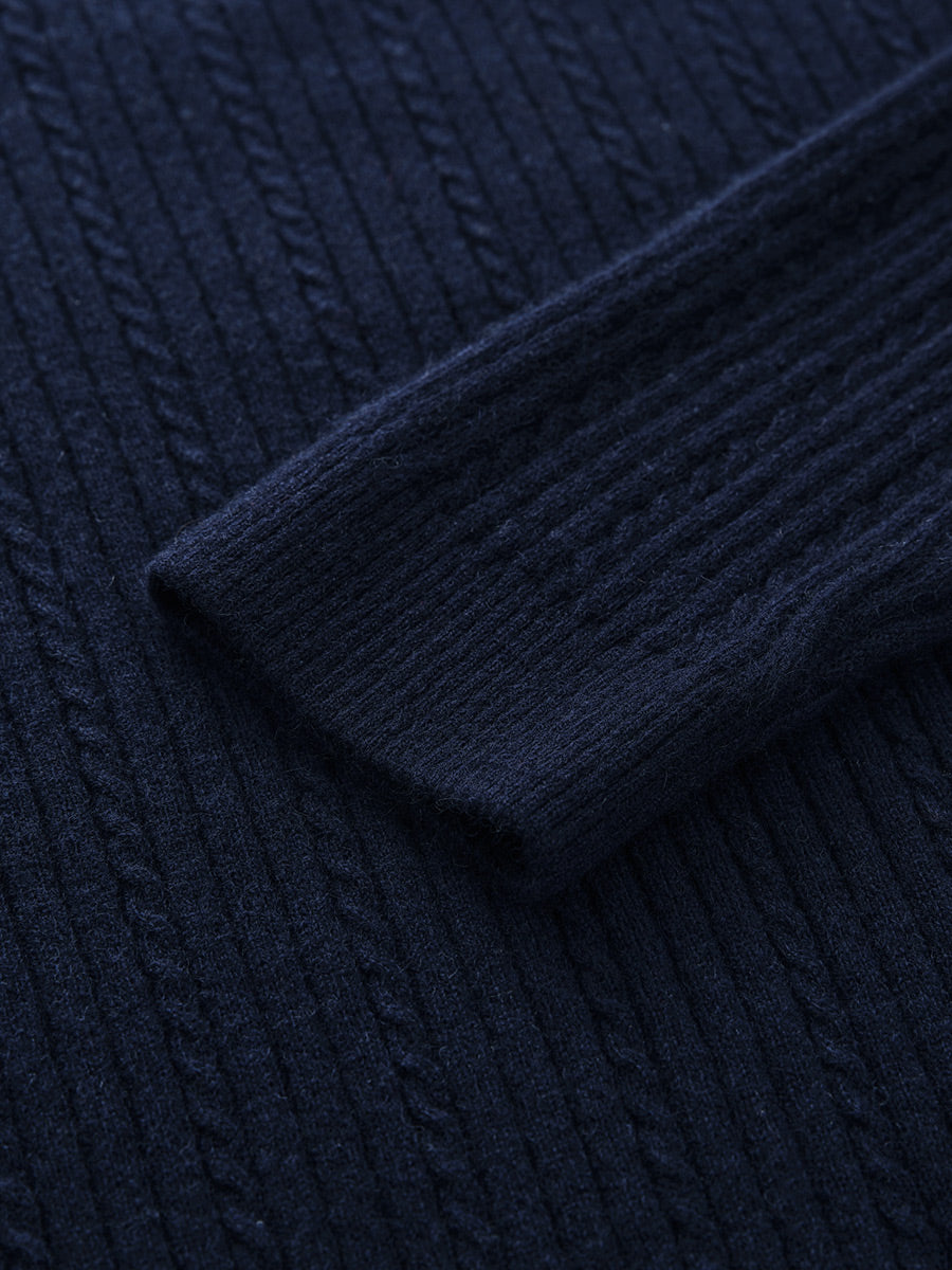 COMOBOCA 100% Cashmere Women's V-Neck Cable Knit Sweater