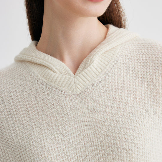 COMOBOCA 100% Cashmere Women's Ribbed Knit Hoodie