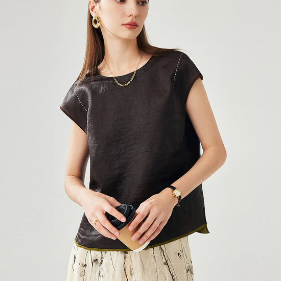 COMOBOCA 100% Mulberry Silk Women's Double Sided T-Shirt
