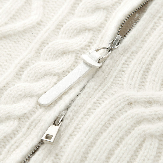 COMOBOCA 100% Cashmere Women's Cable Knit Zip Up Cardigan