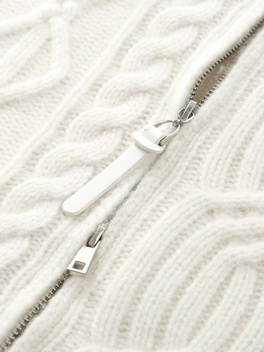 COMOBOCA 100% Cashmere Women's Cable Knit Zip Up Cardigan