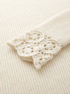 COMOBOCA 100% Cashmere Women's Ribbed Crochet Lace Cuffs Sweater