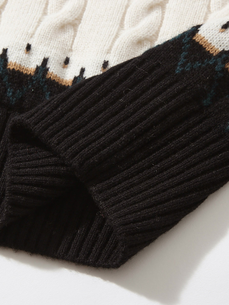 COMOBOCA 100% Wool Women's Nordic Pattern Cable Knit Sweater