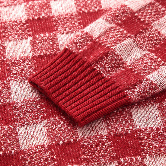 COMOBOCA 100% Cashmere Women's Checkered Round Neck Sweater