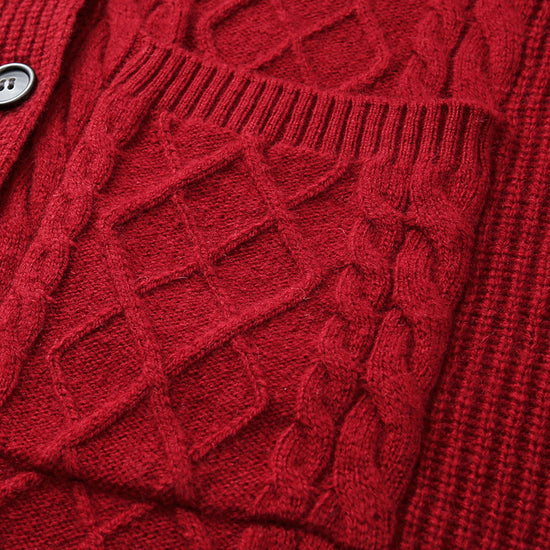 COMOBOCA 100% Wool Women's Cable Knit Long Front Button Coat