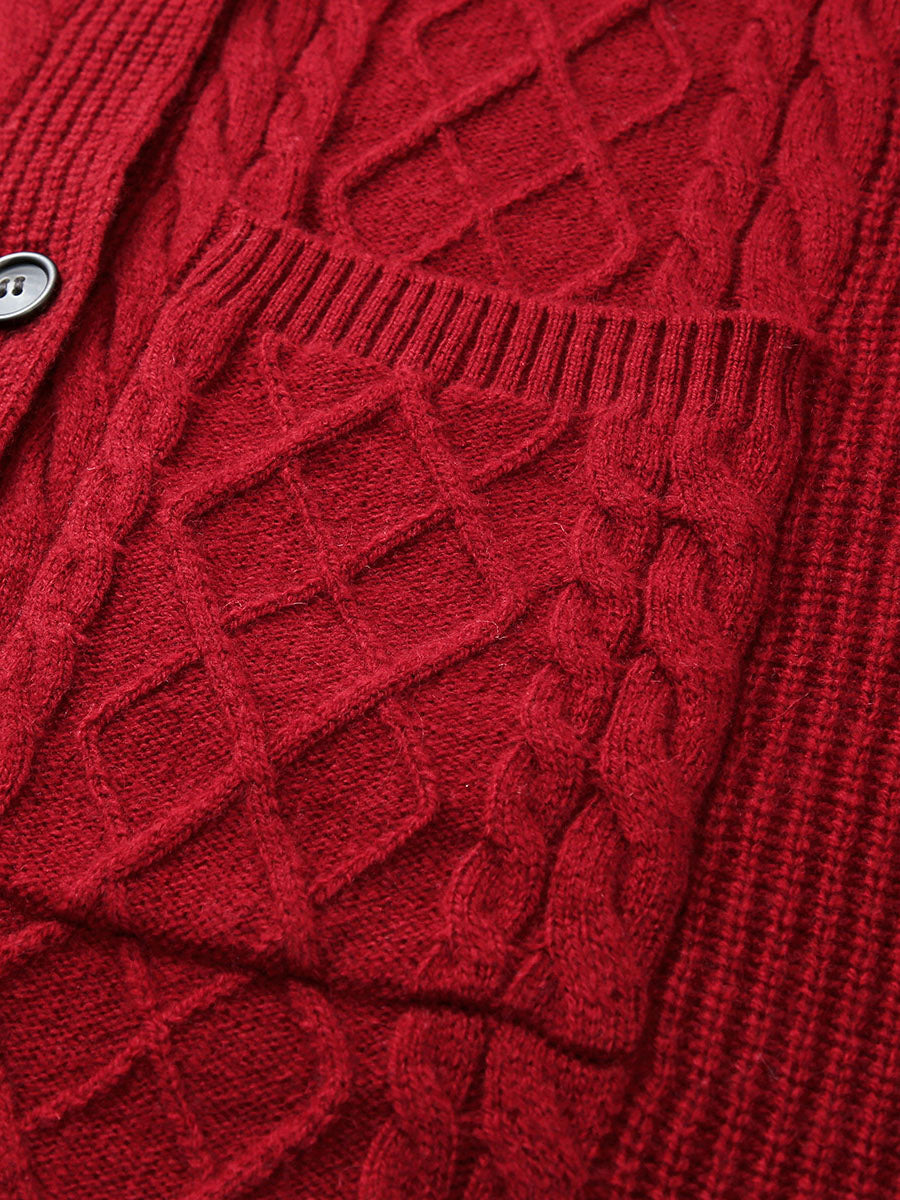 COMOBOCA 100% Wool Women's Cable Knit Long Front Button Coat