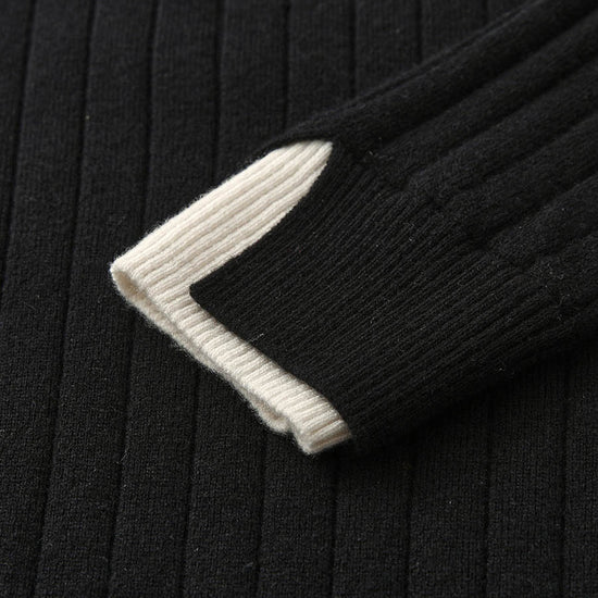 COMOBOCA 100% Wool Women's Ribbed Contrast Trim Sweater