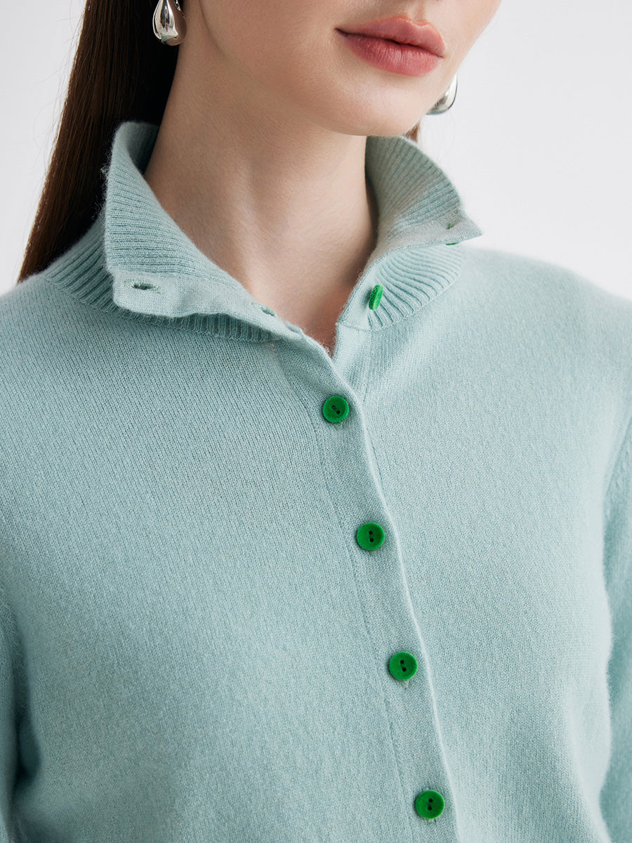 COMOBOCA 100% Cashmere Women's Turtleneck Button Front Knit Cardigan