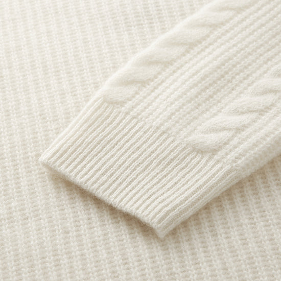 COMOBOCA 100% Cashmere Women's Cable Half Zip Striped Collar Sweater