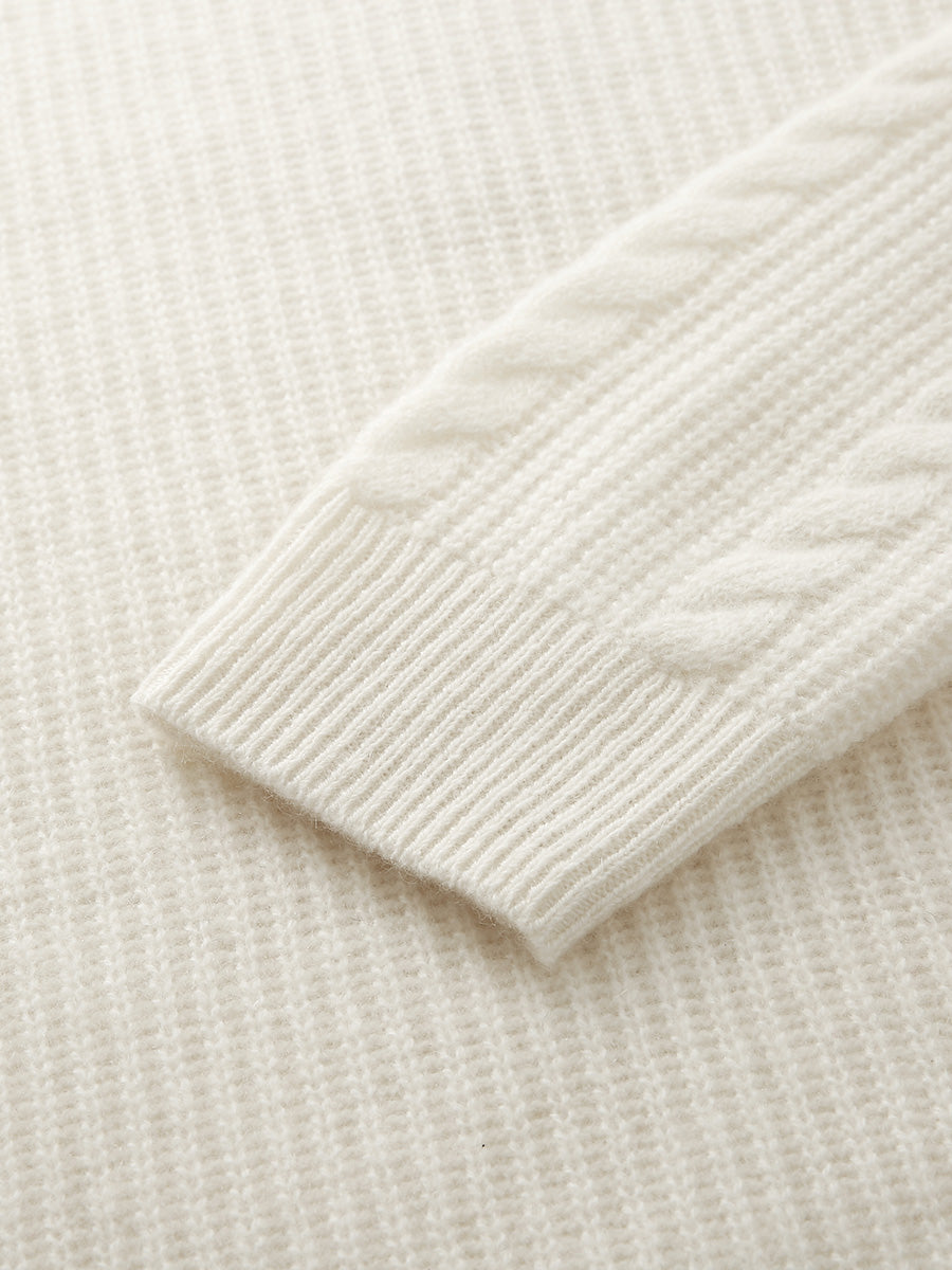 COMOBOCA 100% Cashmere Women's Cable Half Zip Striped Collar Sweater