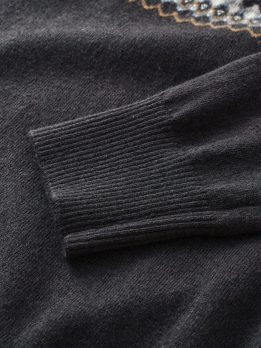 COMOBOCA 100% Wool Women's Fair Isle Zip Up Sweater