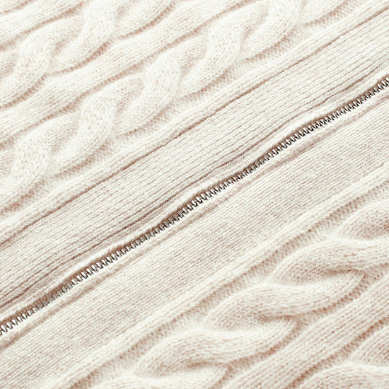 COMOBOCA 100% Cashmere Women's Cable Zip Up Knit Cardigan