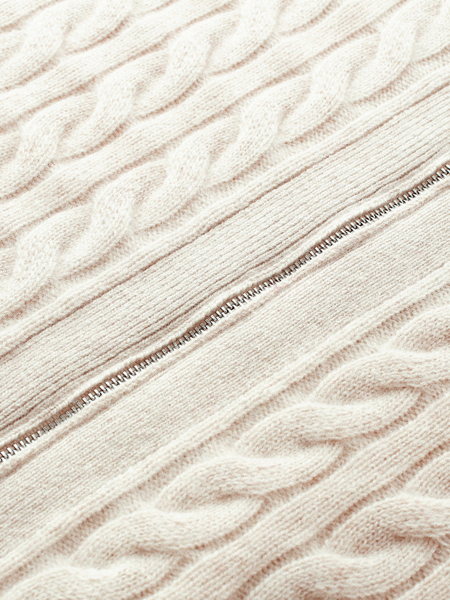 COMOBOCA 100% Cashmere Women's Cable Zip Up Knit Cardigan