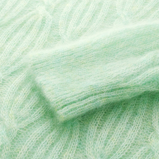 COMOBOCA Women's Mohair Cable Knit Round Neck Sweater