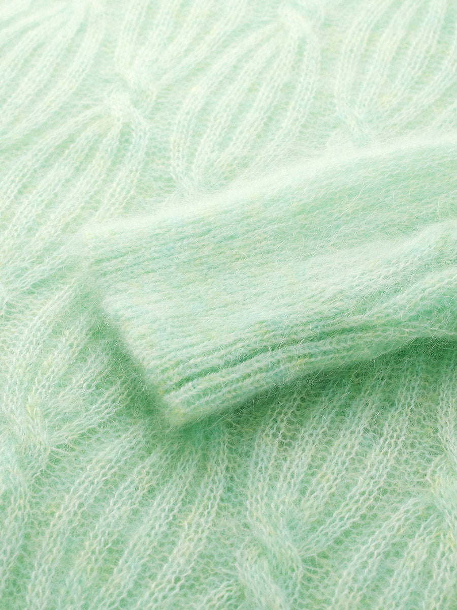 COMOBOCA Women's Mohair Cable Knit Round Neck Sweater