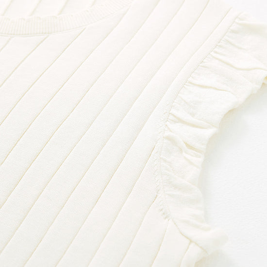 COMOBOCA Women's Ruffled Cap Sleeve Ribbed Knit Blouse