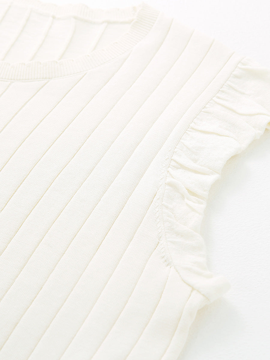 COMOBOCA Women's Ruffled Cap Sleeve Ribbed Knit Blouse