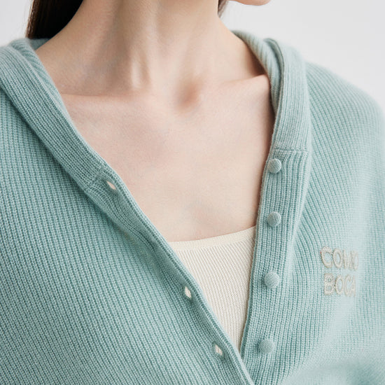 COMOBOCA 100% Cashmere Women's Button Up Knit Hoodie
