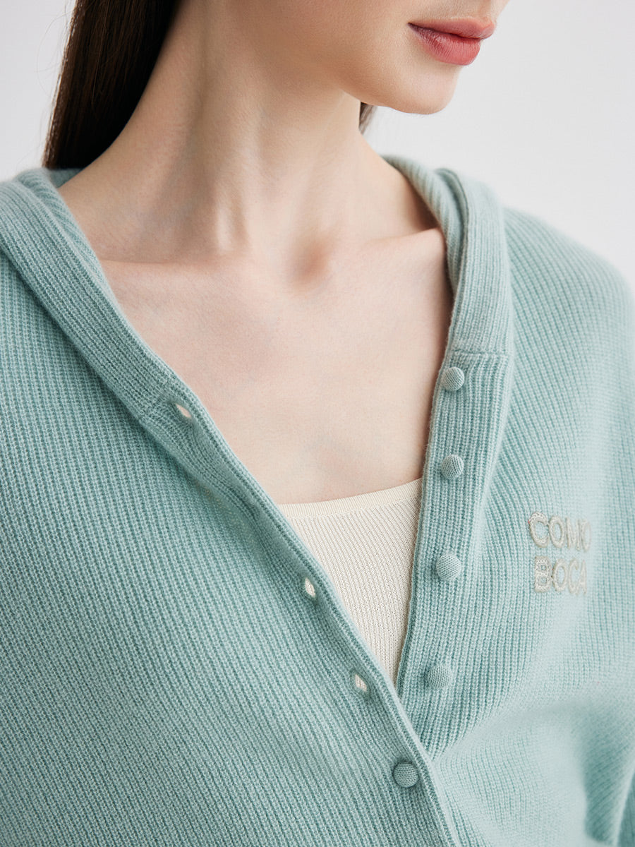 COMOBOCA 100% Cashmere Women's Button Up Knit Hoodie