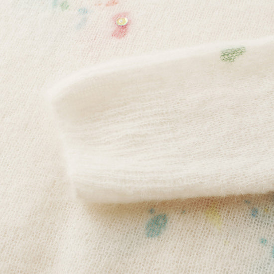 COMOBOCA Women's Sequined Floral Printed Round Neck Sweater