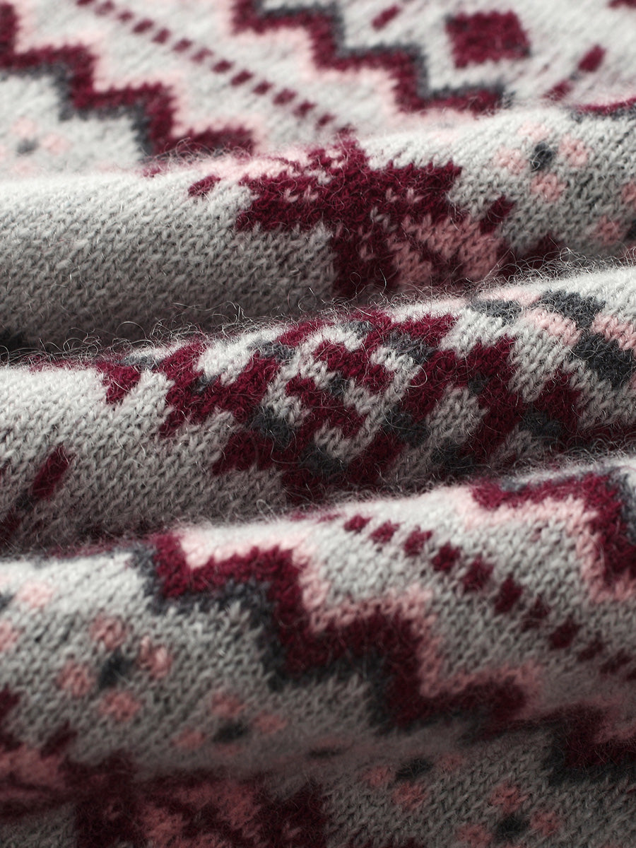 COMOBOCA 100% Cashmere Women's Fair Isle Round Neck Knit Sweater